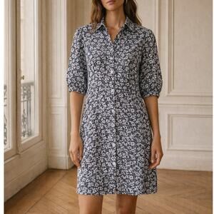 Stitchdrop Katonah Shirt Dress XS Blue Purple Floral Cotton Poplin Floral